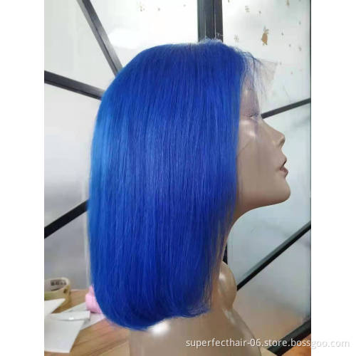 Wholesale 13X4 Bob Lace Front Wig Human Hair 150% Brazilian Remy Orange Blonde Pink  Blue Green Grey Colored Short Bob